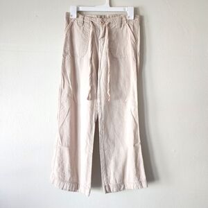 LINEN PANTS Cropped Beige Khaki Capri Bottoms Lightweight Casual Size Small